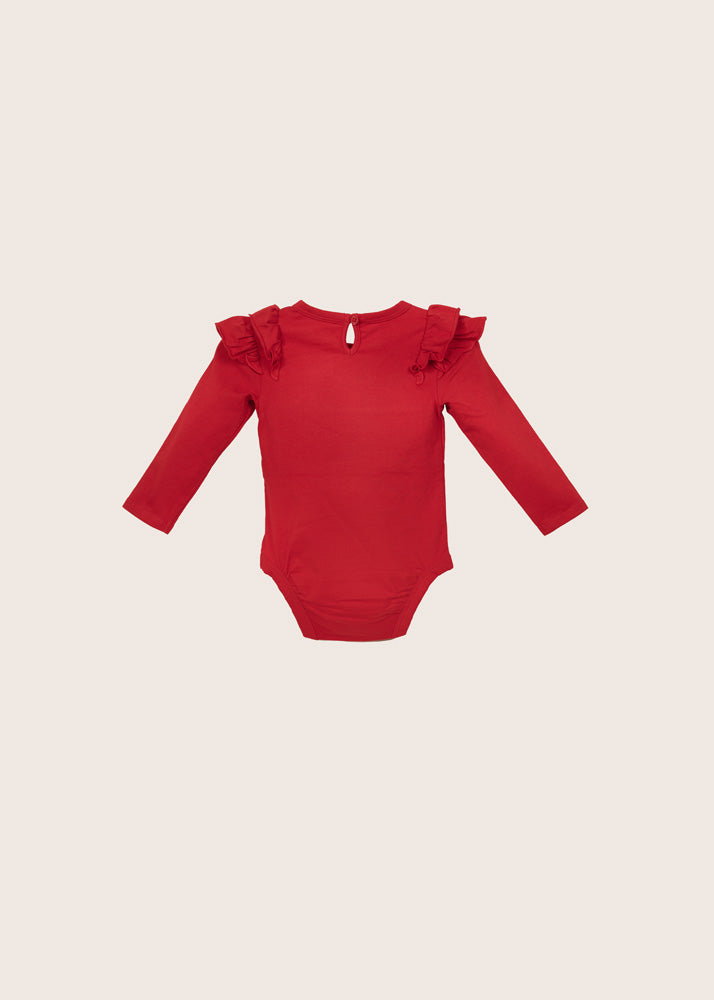 rise little earthling Ruffle Bodysuit - Red / 9-12m - Image 6