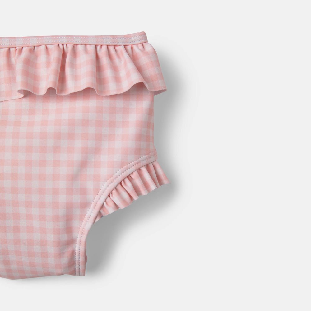 rise little earthling Ruffle Bow 2-pc Bathing Suit - Peach Gingham / 12-18m - Image 3