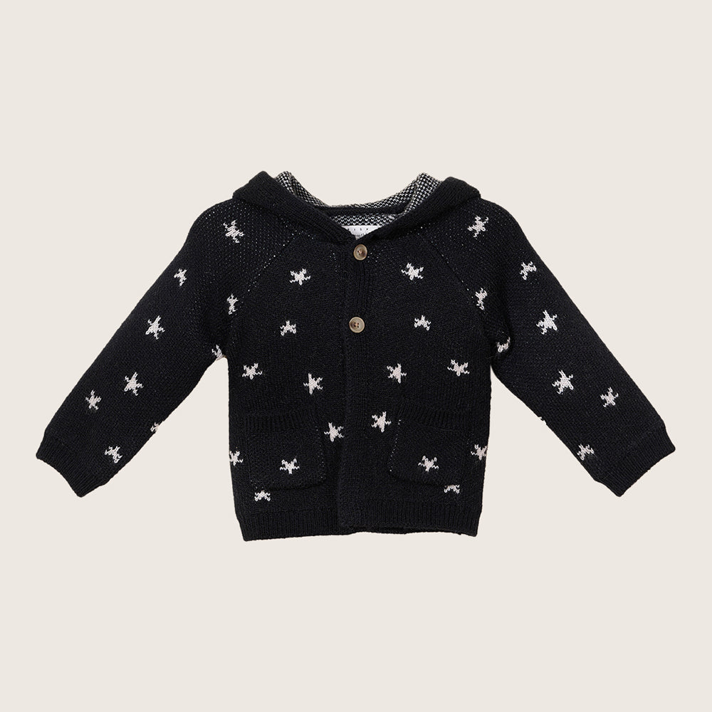 rise little earthling Hooded Jacquard Cardigan BBHSW03 - Anthracite Stars / 0-3m