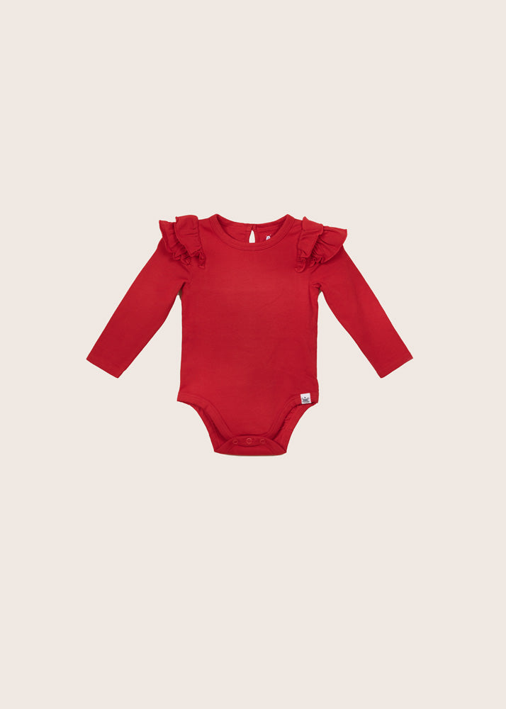 rise little earthling Ruffle Bodysuit - Red / 9-12m - Image 4