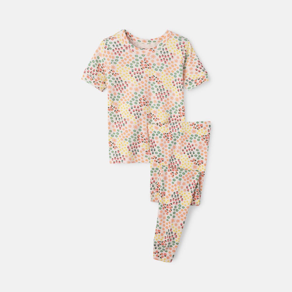 rise little earthling Short Sleeve Sleep Set - Antique White Lemon / 3y