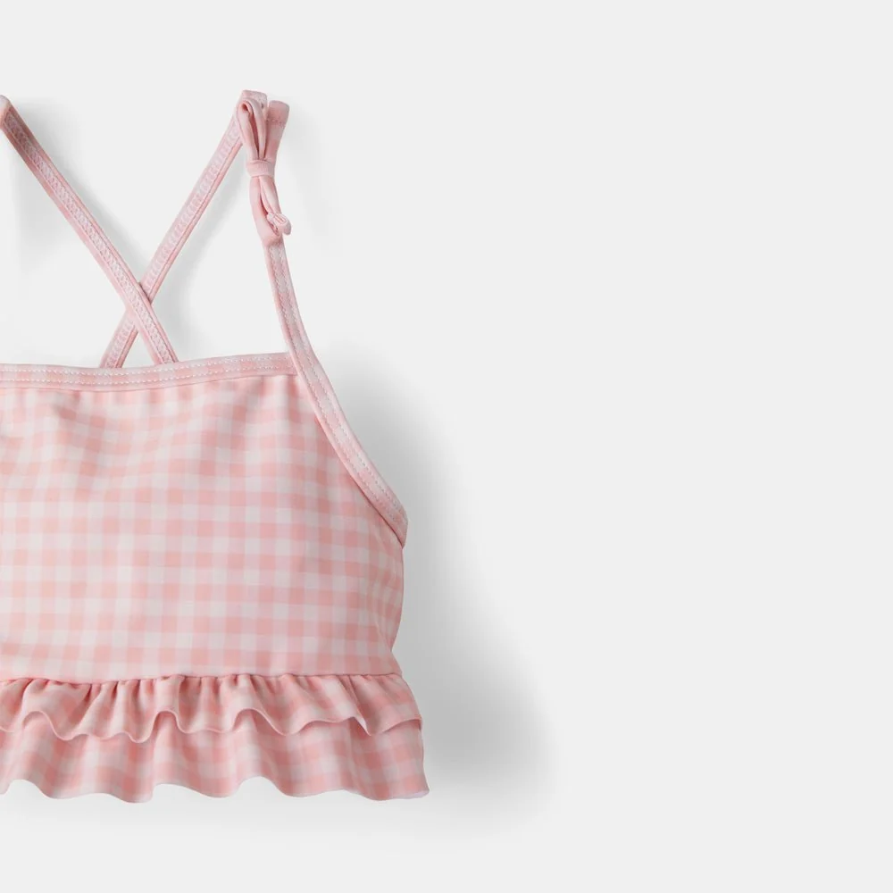 rise little earthling Ruffle Bow 2-pc Bathing Suit - Peach Gingham / 12-18m - Image 2